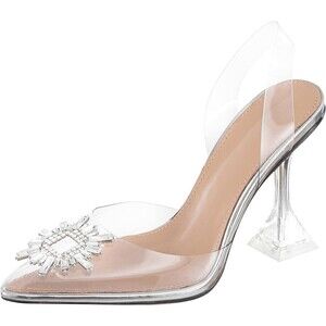 wetkiss Crystal Rhinestones Slingback Wedding Shoes, Size 7
